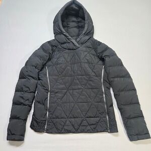 Lululemon Fluffed up Pull Over Goose Down Hooded Black Quilted Jacket Women 8